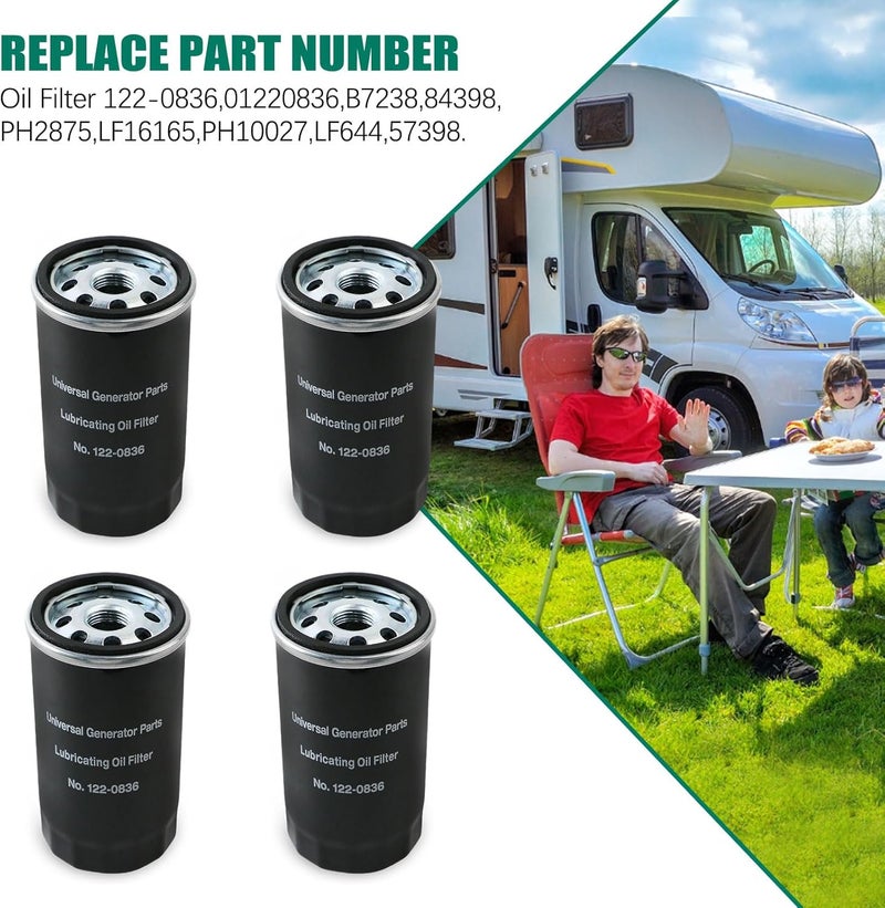 PACEWALKER 4PCS 122-0836 Oil Filter Fit for Onan RV QG Generators 5500 7000 Series HGJAA HGJAB HGJAC Replaces OE 01220836 B7238 LF16165 - Image 4